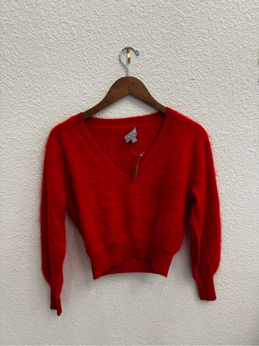 J.Crew X-Small Luxe Brushed Cashmere Cropped V-neck Sweater In Vintage Red NWT